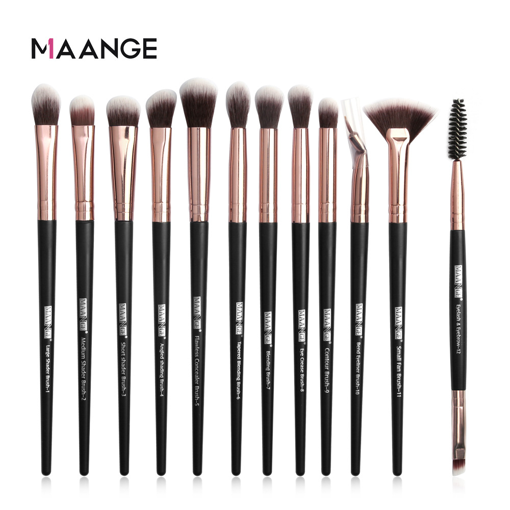 Maange 12 Piece Professional Eye Makeup Brush Set - Black Color